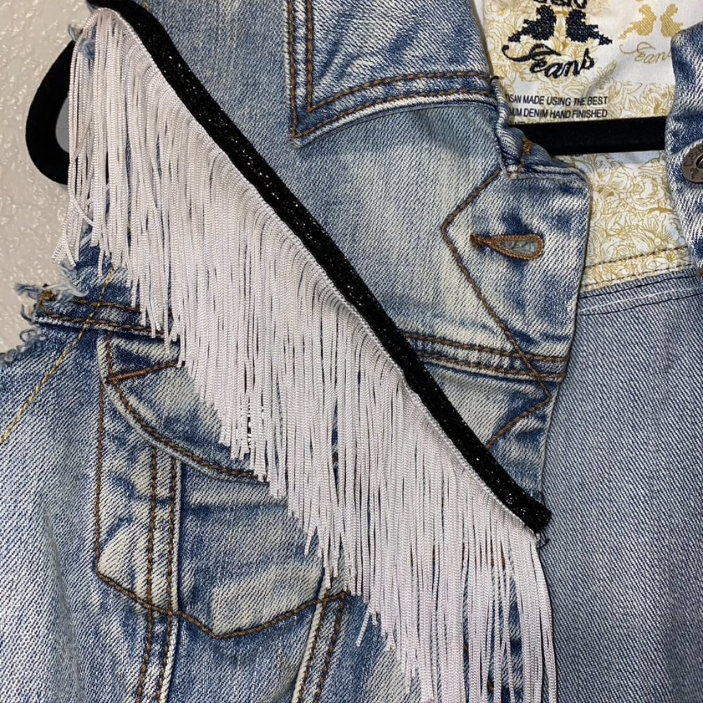 Chelsea & Violet Fringe Denim Cutoff Vest - Picture 2 of 4